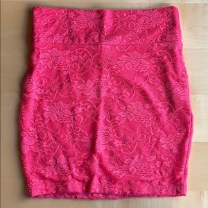 Coral Pink Lace Mini Skirt